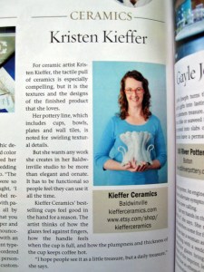 Kristen Kieffer Ceramics in Worcester Living, "12 crafters to know in Central Mass,"Winter 2013