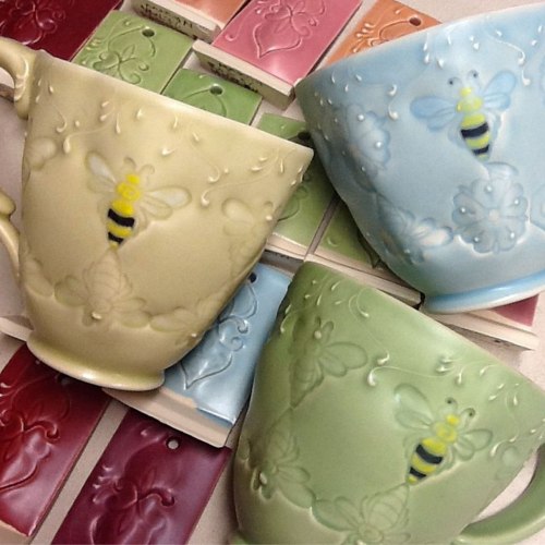 Kristen Kieffer Stamped cups with honey bees