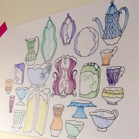 Kristen Kieffer's pots as contour drawings, studio