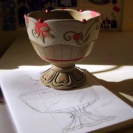 Compote in process and sketchbook drawing by Kristen Kieffer