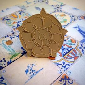 Tudor rose stamp in process by Kristen Kieffer